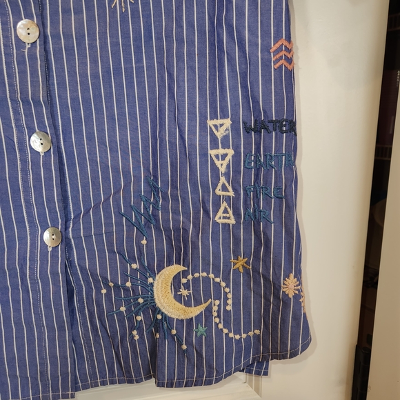 Johnny Was Sezane Weekend Oversized Tunic Size M Button Down Embroidery Blue - Picture 8 of 13